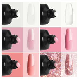 Poly Nail Gel Kit, Phoenixy Poly Nail Gel Set 6 Colour 15ml Clear Nude Pink Builder Nail Gel Set Nail Extension Gel Basic Gifts Set for Women