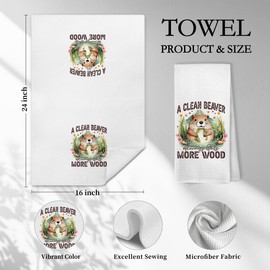 WARDOS Funny Beaver Quote Hand Towels for Bathroom Decorative, A Clean Beaver Always Gets More Wood Funny Kitchen Towels Adult Humor, Sarcastic Gifts for Women Dish Tea Towels Drying Cloth, 16x24 Inch