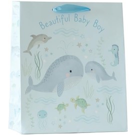 Design By Violet Blue Beautiful Baby Boy Paper Gift Bag With Gift Tag Baby Shower Newborn Gift Wrap Occasion Present Medium