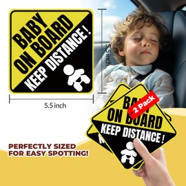 Baby on Board Magnet for Car - 2 Pack 5.5x5.5 Inch Reflective Stickers, Waterproof & Removable Safety Signs for New Parents (Classic)