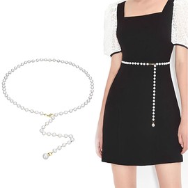 EOYVAIL Women's Belt, Pearl Waist Chain Belt, Women's Chain Belt, Adjustable Belt, Thin Belt, Women's Waist Chain Skirt Belt