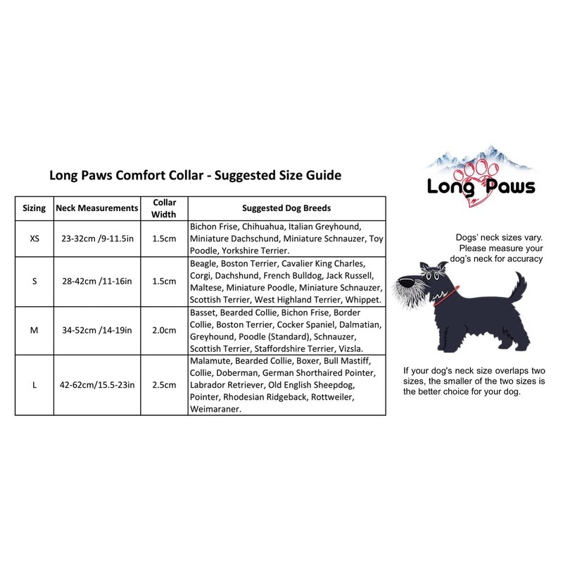Long Paws Comfort Collar, Reflective, Padded Dog Collar, Medium, Black