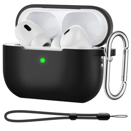 BOBEN AirPods Pro 2nd Generation Case Cover 2022 Silicone AirPods Pro 2 Case Cover with Lanyard and Keychain [Wireless Charging & Front LED Visible] (Black)