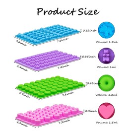 Soft Candy Mold Silicone, 4 Mini Silicone Molds and 2 Droppers, Including Dinosaur Bear Shaped Heart Shaped and Donut Shaped Soft Candy Chocolate Molds