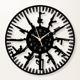 Guns Vinyl Record Wall Clock,12 Inch Firearms Decoration Home Theme Clock,Black Wall Decor for Kid's Room/Game Room/Living Room, A Gift for Boy/Boyfriend/Husband/Friend