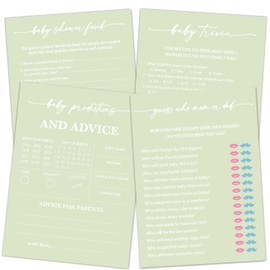 Baby Shower Games Set, Green Theme Baby Shower Game Cards, 50 Double-Sided Cards for 25 Guests, 4 Games - Guess, Predictions, Trivia, Feud, Gender Reveal Party Supplies, Baby Shower Party Ideas -03