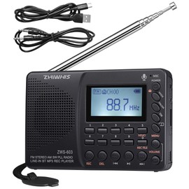ZHIWHIS Portable Bluetooth Radio, FM AM Shortwave Radios with Sleep Timer and Preset Function, Rechargeable Digital Recorder, Stereo MP3 Player with Lyric Display, Support Micro SD Card and AUX