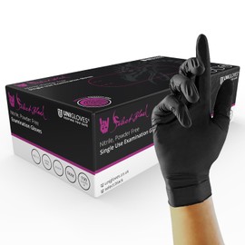 Unigloves Select Black Nitrile GT0033 Single Use Examination - Multipurpose, Powder Free Disposable Gloves, Optimised for Tattoo/Piercing and Beauty, Box of 100 Gloves, Black, Medium