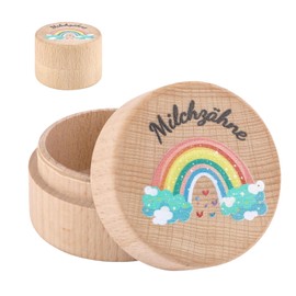 VARKAGE Tooth Box Milk Teeth Girls Milk Tooth Box Boys Wooden Tooth Box for Milk Teeth with Carving Boys and Girls Children's Birthday Gift (Rainbow)