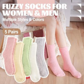 ANTSANG Fuzzy Socks for Women Men Slipper Fluffy Cozy Warm Winter Thick Plush Crew Socks 5 Pairs(Assoretd J,M)