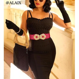 ALAIX Women's Wide Elastic Waist Belt for dress Gold Flower Buckle Stretchy Dressy Fashion Belts Waistband for Women