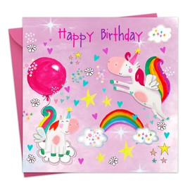 Twizler Birthday Card for Girls - Unicorns - Childrens Happy Birthday Card for Daughter or Granddaughter - Kids Birthday Card for Sister or Niece - Girl Card Birthday