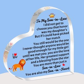 FMCC Son in Law Gifts Son in Law Birthday Gifts Son in Law Gifts from Mother in Law Christmas Fathers Day Acrylic Plaque Gifts for Son in Law