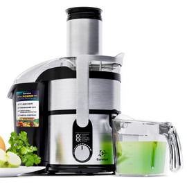 Eurolux Premium Juicer Machine, 800W Pro Centrifugal Juicer with Wide Mouth 3” Feed Chute for Whole Fruits and Vegetables, Easy to Clean, Stainless Steel, BPA-Free, Powerful Juice Extractor