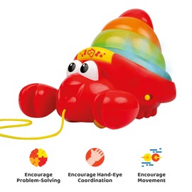 KiddoLab Pull Along Crab Stacker - Baby Pull Toy with Stackable Rainbow Cups, Color-Changing Lights, 7 Children's Nursery Rhymes, Volume Control - Educational Learning Toy for Kids Ages 12 Months & Up