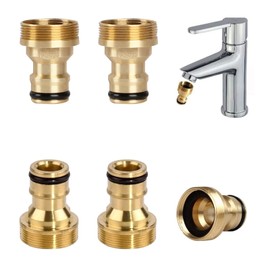 OSUTER 5 Pieces Tap Connector, Brass, Hose Connector, Tap with Male Thread, Tap Connector Set, Universal Tap Connector for Garden, Kitchen, Tap