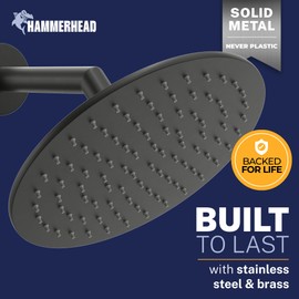 HammerHead Showers® Solid Metal 8 Inch Rainfall Shower Head – MATTE BLACK - Shower Head Rainfall - 1.75 GPM High Flow Shower Head Optimized for Pressure – Large Round Rain Shower Heads