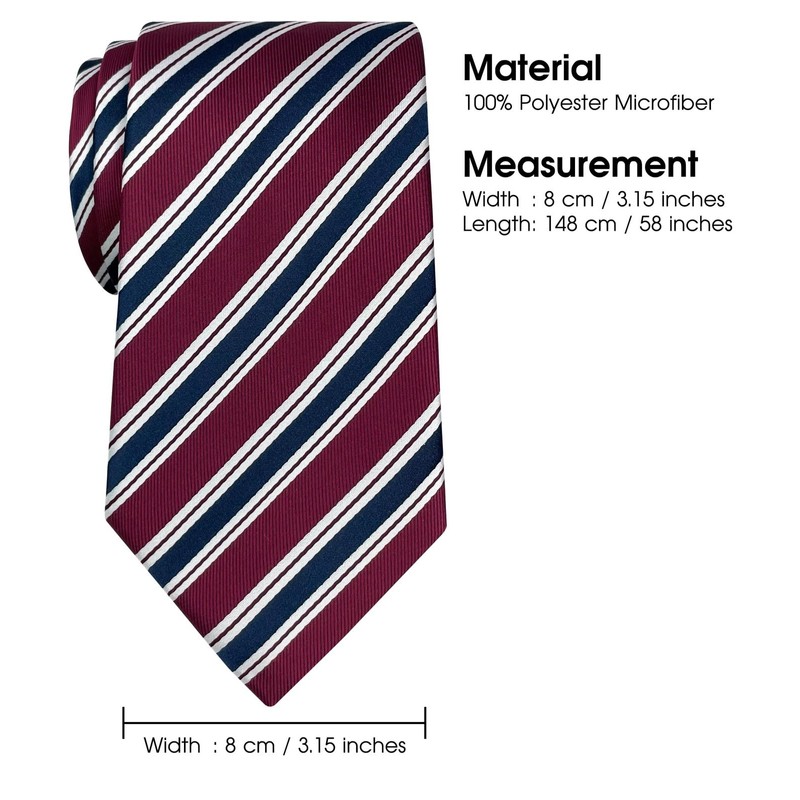 (リトリーズ) RETREEZ プレッピーストライプ柄 マイクロファイバー 織り生地 メンズ タイ ネクタイ - マルーンレッド&ネイビーブルー