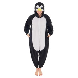 NEWCOSPLAY Animal Onesie Costume Adult Pajamas Plush One Piece Cosplay Costume(Black Penguin,Small)