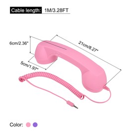sourcing map 2 Pack 3.5mm Retro Telephone Handset Telephone Receiver MIC Microphone Speaker Anti Receivers for Microphone Speaker Pink,Purple