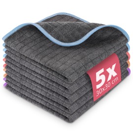 Lavandola 5 x Microfibre Cloths Set, 30 x 30 cm, Premium Cleaning Cloths with 380 GSM Checkerboard Pattern for Household, Kitchen, Bathroom, Lint-Free Cleaning Cloths, Cleaning Cloths, Dishcloths
