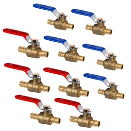 ‌VANCOCO 1/2" PEX Ball Valve 10-Pack - Lead-Free Brass PEX Shut Off Valve (5 Red/5 Blue) for Hot/Cold Water