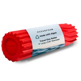 Oceanfoam Ripple Travel Foam Roller (11" x 3.35") Firm Mini Foam Roller for Physical Therapy, Deep Tissue Massage, Back Pain - High Density, Ergonomic Wave Textured - Yoga, Pilates, Exercise (Red)
