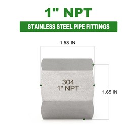 TAISHER 2PCS Forging of 304 Stainless Steel Pipe Fitting, Full Hex Coupling, 1" NPT Female x 1" NPT Female Adapter