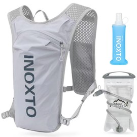 INOXTO 5L Lightweight Hydration Pack Suitable for Outdoor Hiking, Marathon, Competition, Cycling, Hydration Vest, Mountaineering, Men and Women (591 Light Grey, 1.5L Water Bag, Standards)
