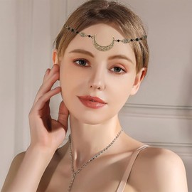 DOITOOL Pack of 2 Vintage Natural Stone Water Retro Headgear Hoop Headdress Wedding Boho Moon Head Chain Headband for Girls Golden Star Headband Alloy Bridal Hair Accessories Fairy
