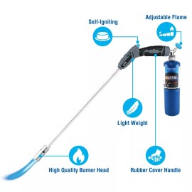 BLUEFIRE 32" Long Propane Weed Torch Burner Trigger Start Self Ignition