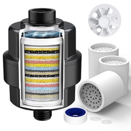 20-Stage Shower Filter-Shower Head Filter for Hard Water, with 3 Replaceable Cartridges, High Output Shower Water Filter for Removing Chlorine and fluoride,Black
