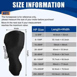 Boat Motor Covers,Heavy Duty Full Size Outboard Boat Engine Cover 600D Waterproof Oxford Fabric Motor Hood Cover with Adjustable Straps Black Cover 15-20HP