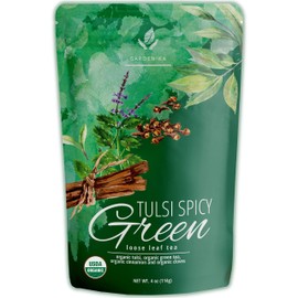 Gardenika Organic Green Loose Leaf Tea with Tulsi, Cloves and Cinnamon – Kosher, No Natural or Artificial Flavors – 4 oz