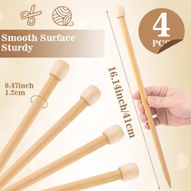 CHANZET Bamboo Knitting Needles 16inch 2 Pairs, Long Circular Knitting Needle Set US Size 17 (12mm) for Jumbo Yarns