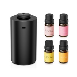 Airversa Waterless Essential Oil Diffuser Starter Kit with 4 x 10mL Fragrance Scent Oil, Battery Operated Mini Scent Air Machine Portable Diffuser for Home Car Office, ANX Black Kit01