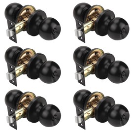 KNOBWELL Matte Black Door Knobs, Interior Door Knobs with Round Ball Shape Knob, Keyless Privacy Door Knob with Lock, Stainless Steel Bedroom Bathroom Door Knob, 6 Pack