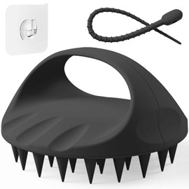 Manmihealth Large Hair Scalp Scrubber, One-Piece Silicone Scalp Massager for Wet Dry, Long Bristles Shampoo Brush for Dandruff Removal and Hair Growth with Free Strap&Hook.(Style 2 Black)