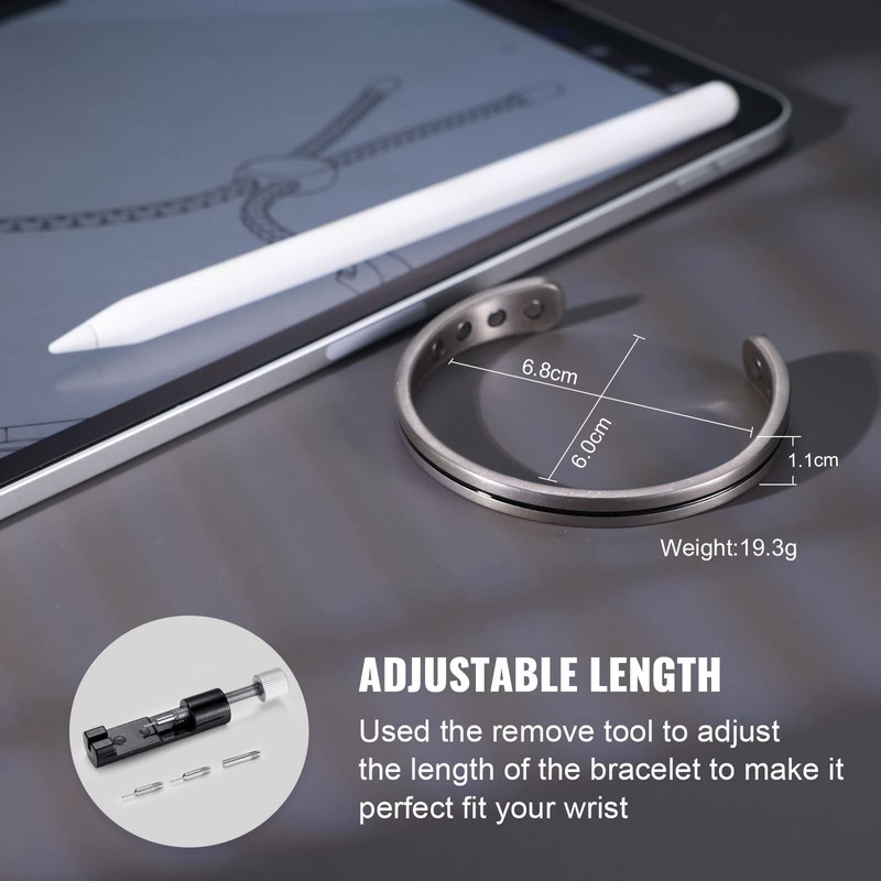 RainSo Mens Womens Sliver Super Light Pure Titanium Magnetic Bracelet