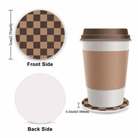 Dark Brown Checkered Fuzzy Steering Wheel Cover for Women, Universal Auto Steering Wheel 14-15 Inch Soft Warm Car Interior Accessories with 2PCS Car Coasters, Suitable for Men and Women