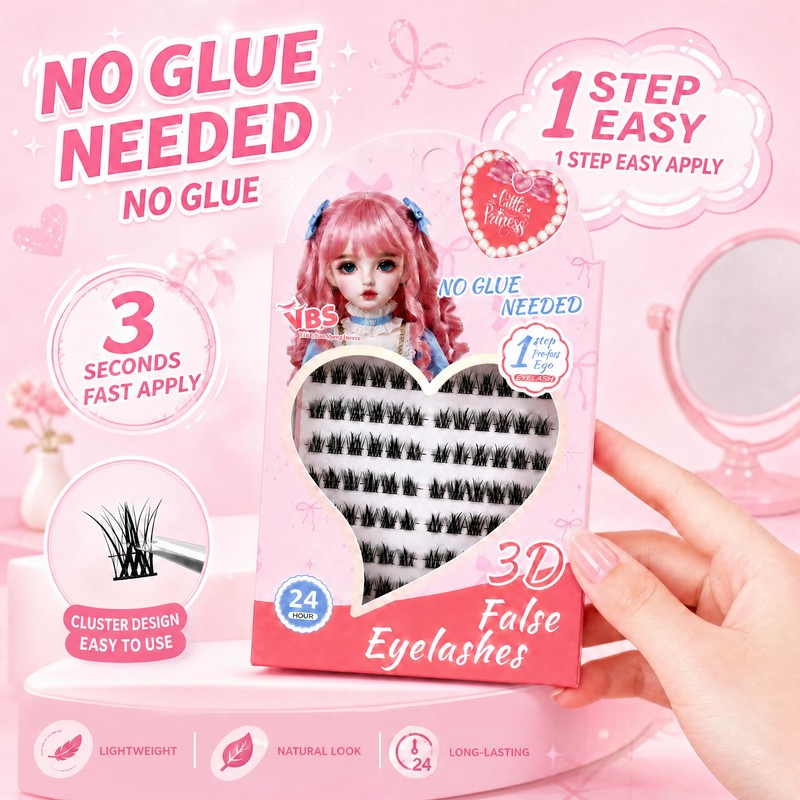 Little Princess 3D False Eyelashes - No Glue Needed Cluster