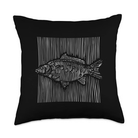 Angel Fishing, lustige Sprüche Carp Silhouette Fishing Design for Men Women Throw Pillow, 18x18, Multicolor
