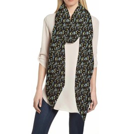 Lina & Lily Floral Design Print Women's Scarf Shawl Lightweight (Forget Me Not-Black)