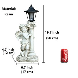 Aloak Angel Statue with Solar Lights (Right) 19.7 Inch, Outdoor Solar Angel Garden Statue with Roma Pillar for Garden Lawn Deocr, Christian Religious Gift
