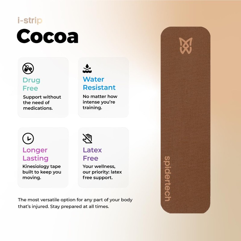 Spidertech Kinesiology Atheletic Tape 8" Precut Strips (20 Pack) (Cocoa)