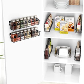 Mystozer Spice Rack Organizer Wall Mount, Hanging Spice Pantry Storage Shelf Organization, Set of 6 Space Saver Seasoning Racks for Kitchen Cabinet, Door or Pantry, Black