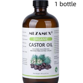 MUZAMOX Organic Castor Oil Cold Pressed Glass Bottle, Pure, Cold Pressed, Hexane Free Body - Volume: 1 bottle