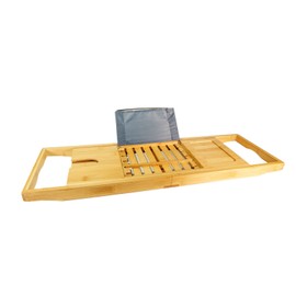 Bamboo Bathtub Caddy with Extendable Design and Non-Slip Silicone Grips
