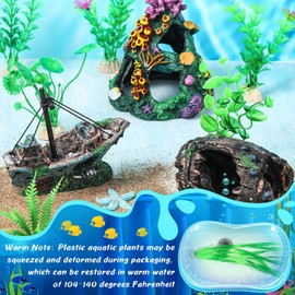 Zeyune 15 Pcs Fish Tank Decorations Mountain Ornament Broken Barrel Sunken Ship Artificial Seaweed Water Plants Colorful Coral Reef for Fish Bowl Aquarium Decor (Green)