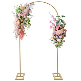 Queension 6.6FT Arch Stand, Metal Wedding & Birthday Arch Frame with Base, Gold